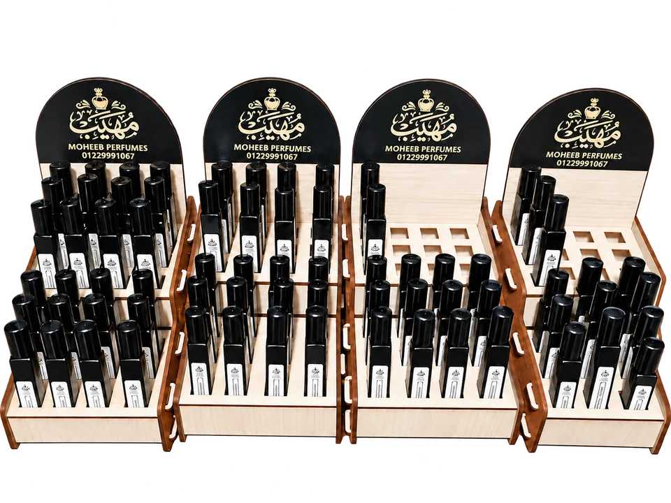 Moheeb wooden display stands with pocket fragrances